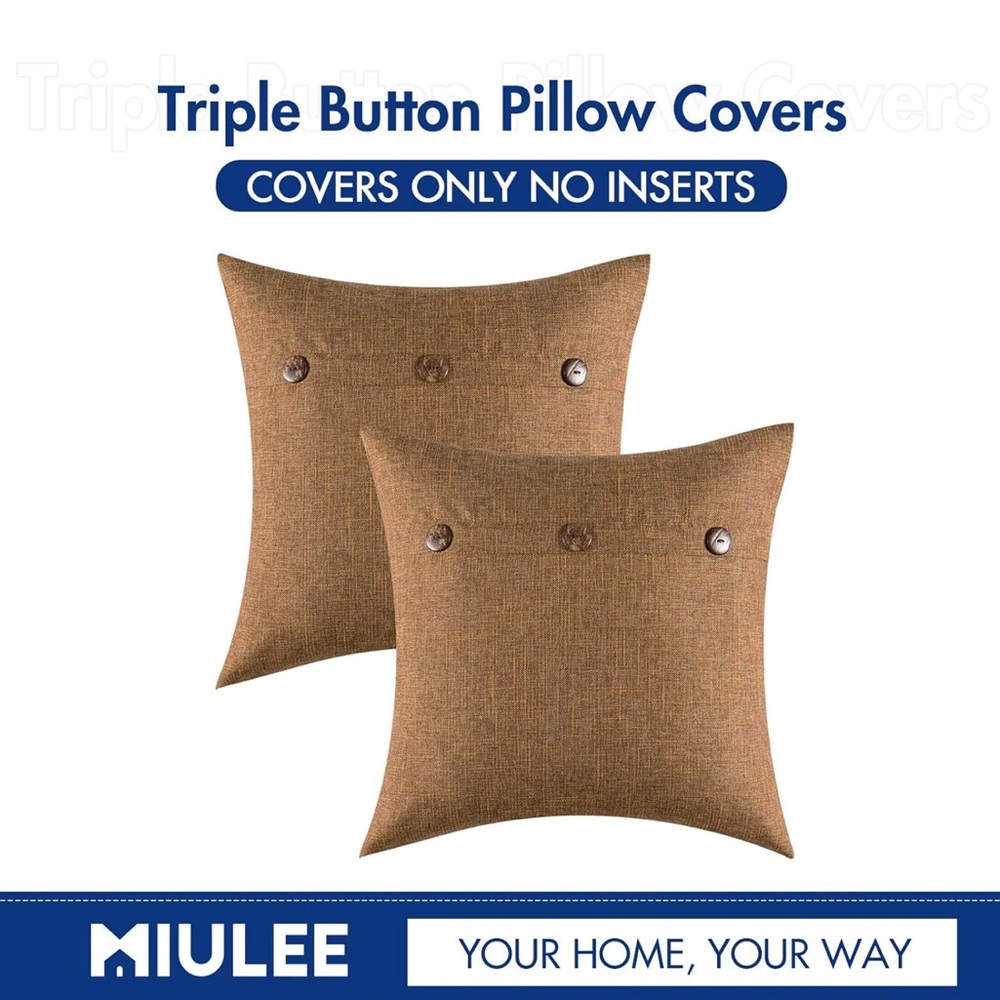 MIULEE Set of 2 Decorative Linen Throw Pillow Covers Cushion Case Triple Button